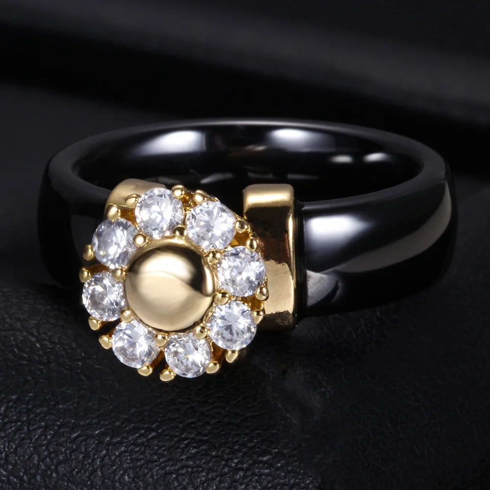 Luxury Sunflower Zircon Ceramic Ring - Titanium Steel Metal Finger Jewelry for Women & Girls | AlluCanFind