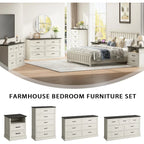 Farmhouse Dresser and Nightstand Sets for Bedroom, 3 Pcs Bedroom Set, 6 Drawer Dresser & Nightstand Set of 2, Modern Wood Chest