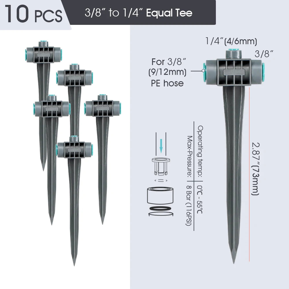 9/12MM PE Tubing Fittings 3/8'' PE Watering Hose Quick Connector for Garden Tubing Joints Tee Straight Elbow Valve Plug Stakes