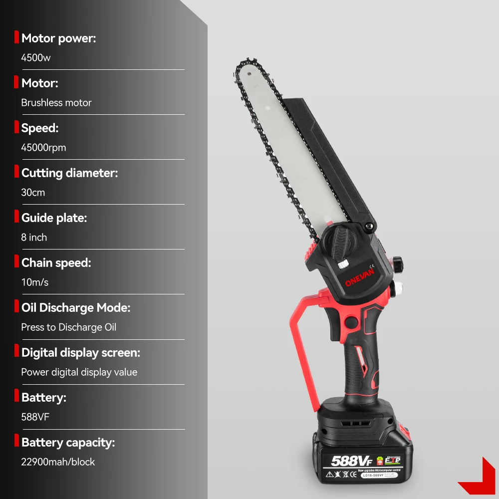 8Inch Brushless Electric Saw Cordless Oil Electric Chain Saw Digital Display Woodworking Power Tool For Makita 18V Battery Pin