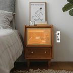 Rattan Weaving Bedroom Furniture, Bedside Table, Multifunctional Small Side Storage Cabinet, Solid Wood Night Stand Customized