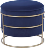 Elegant Velvet Round Ottoman With Gold Frame And Storage (Blue)