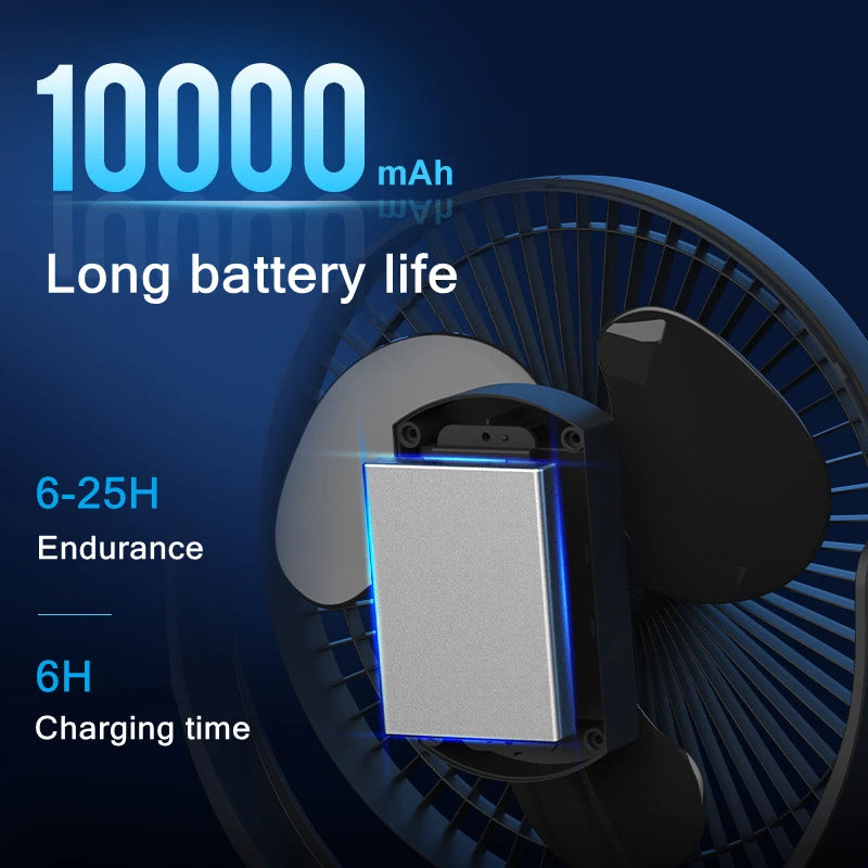 10000mAh 8 Inch Rechargeable Battery Operated Clip on Fan, Air Circula