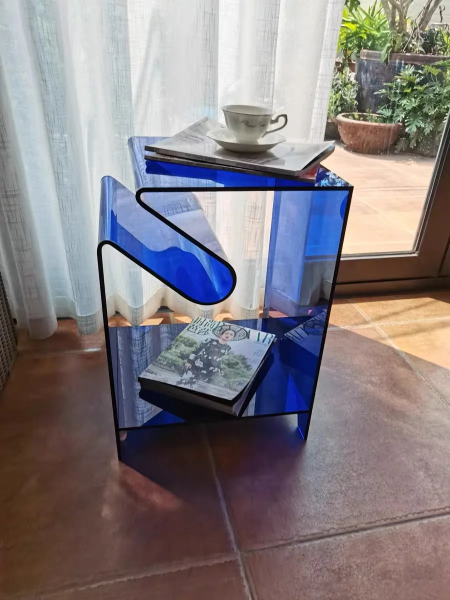 Creative acrylic side table, light luxury and stylish bedroom bedside table, suitable for bedroom and living room