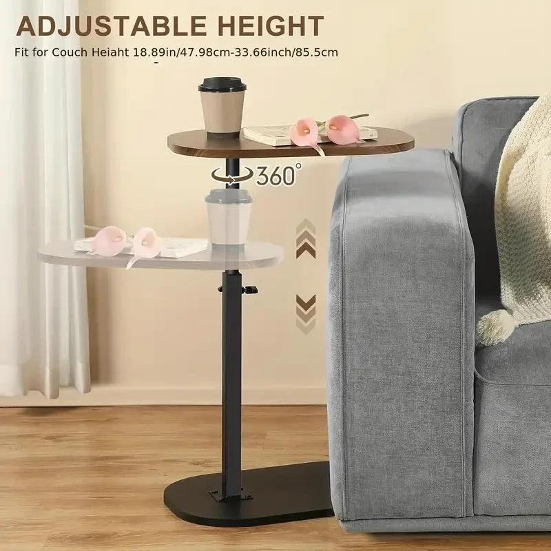 Luxury Adjustable Height Sofa Side Table Portable C-Shape Coffee Table with Cork Finish for RV Home Office Living Room Bedroom