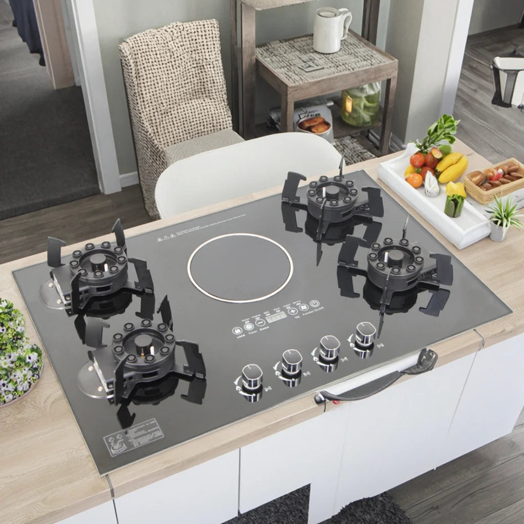 Household Kitchen Glass Multifunctional Flip Burner Built-in Gas/Electric Stove for Hotel Cars and Homes