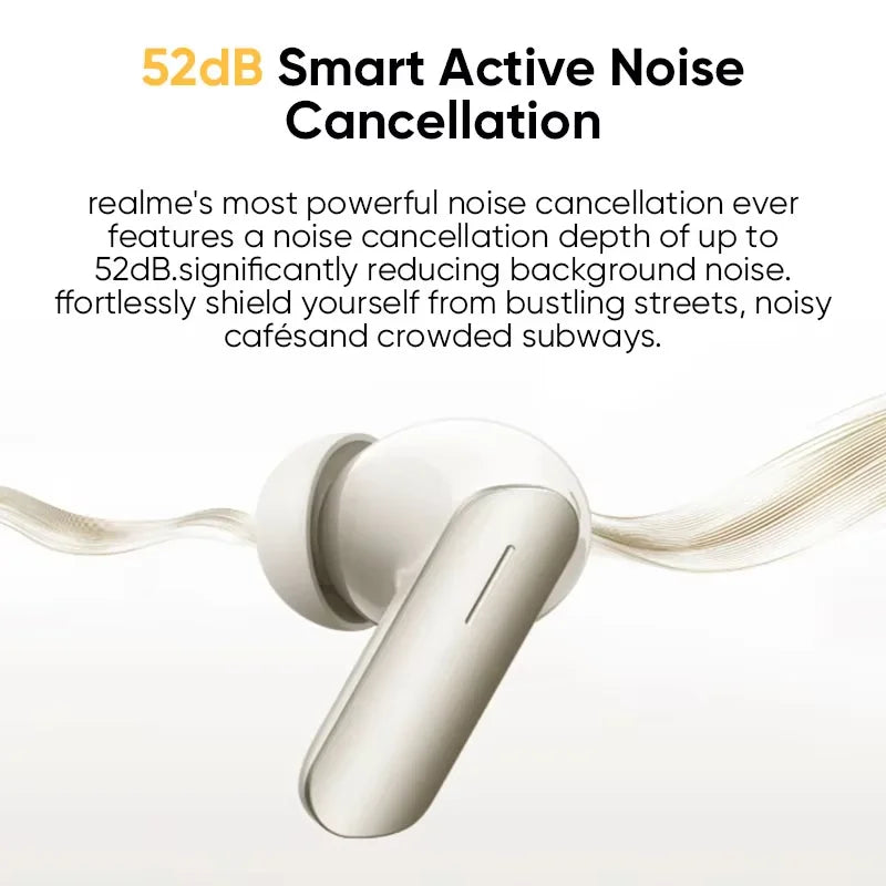 【Brand+】Global Version realme Buds Air 7 52dB Smart Active Noise Cancellation 12.4mm Deep Bass Driver BT5.4 360° Spatial