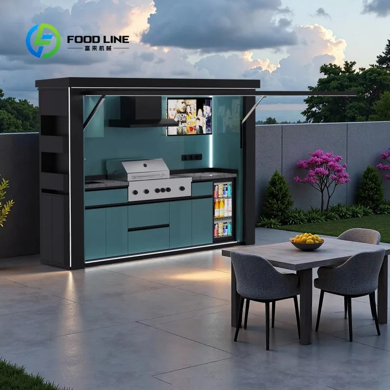 Customized Modern Modular Outdoor Kitchen Unit Stainless Steel Storage Cabinets With Built In Grill For Daily Outdoor Living