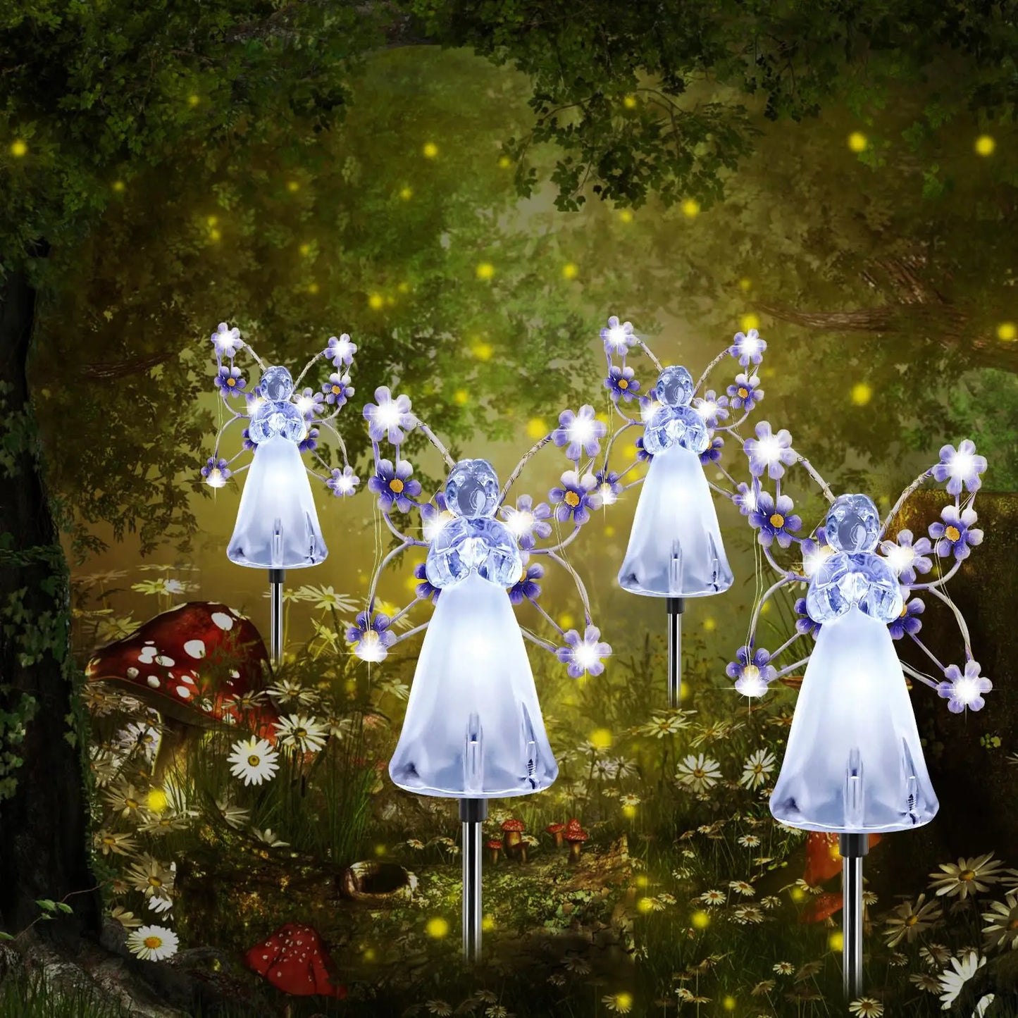 1/2/4Pack Solar Garden Light Fairy Angel Solar Powered Fairy Light LED Outdoor Decorative Pathway Light for Cemetery Grave Yard