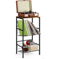 3-Tier Metal Record Player Stand - Holds 90 Vinyl Albums, Turntable Shelf for Living Room/Bedroom/Office, Brown