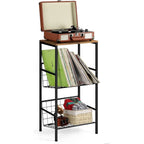 3-Tier Metal Record Player Stand - Holds 90 Vinyl Albums, Turntable Shelf for Living Room/Bedroom/Office, Brown