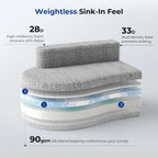 98" Curved Sofa with Half Moon Design, Sofa Bed with 2 Throw Pillows & 4 Seaters for Living Room, Office & Apartment