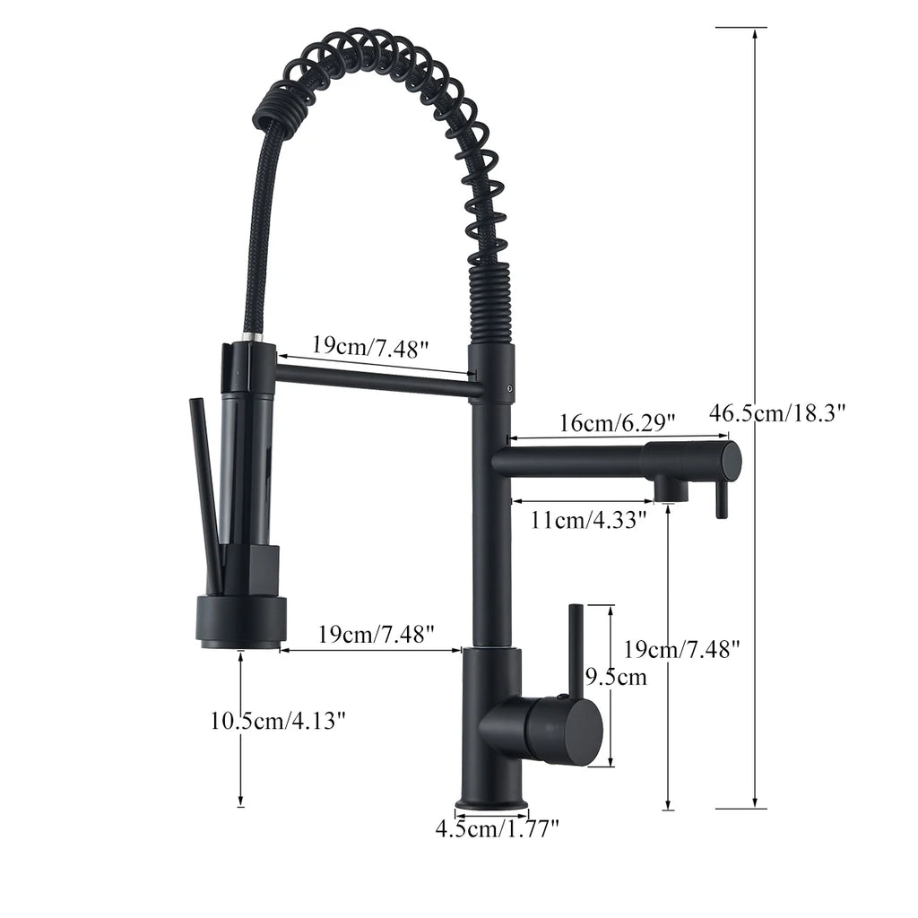 Black Pull Down Kitchen Faucet Dual Spout 360° Rotation Hot Cold Water Mixer Tap Single Handle Deck Mounted Kitchen Sink Crane