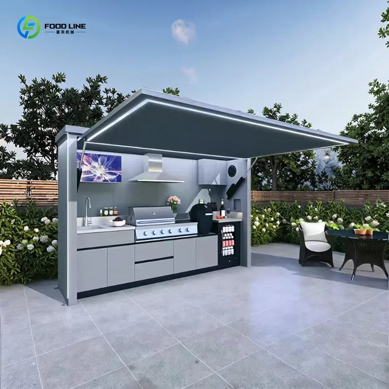 Customized stylish electric outdoor kitchen combined sink and fridge quick installation for backyard gatherings