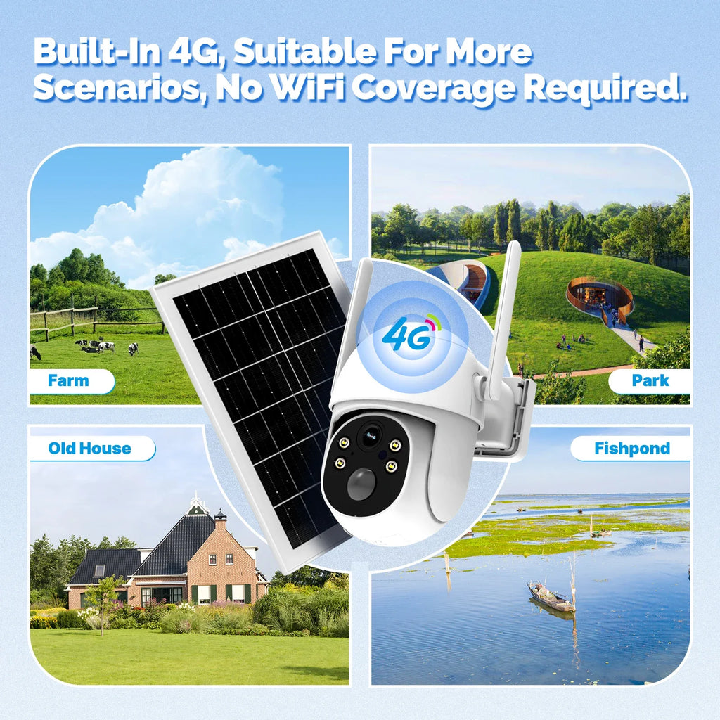 Tuya Smart 4G Solar Security Camera Outdoor,No SIM Required,Solar Charging IP camera,3MP,Human Detection,Security Protection
