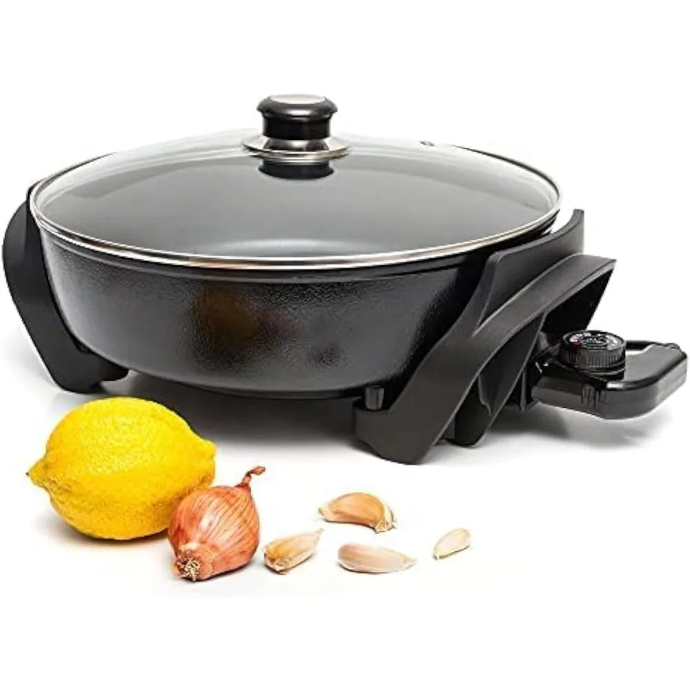 Round Nonstick Electric Skillet With Lid, Aluminum 12 Inch Electric Frying Pan, 2 Layers Of Non-Stick Coating