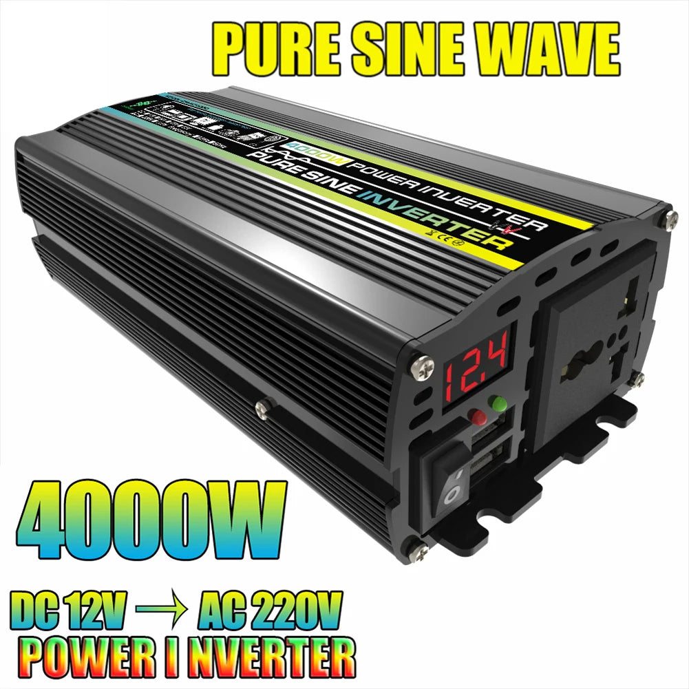 10000W/12000W Car Inverter LCD Display Vehicle Smart Inverter DC 12 V To AC 220V Digital Pure Sine Wave Power Inverter