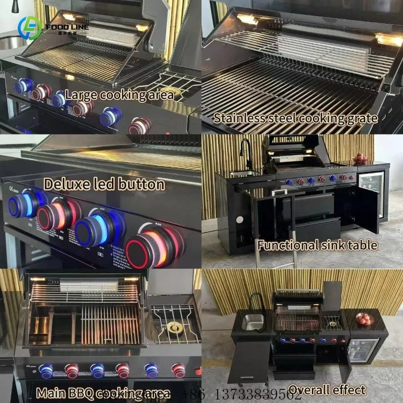 Customized Modern Backyard Outdoor Kitchen Charcoal Gas Grill With Refrigerator Collapsible Sink For Alfresco Gatherings
