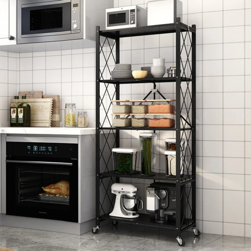 No-Installation Kitchen Storage Rack Multi-Purpose Rolling Cart Microwave Oven Stand Organizer Shelf for Countertop