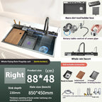 Stainless Steel New Waterfall Kitchen Sink Digital Display Dishwashing Sinks With Draining Rack Embossed Extra Large Single Slot