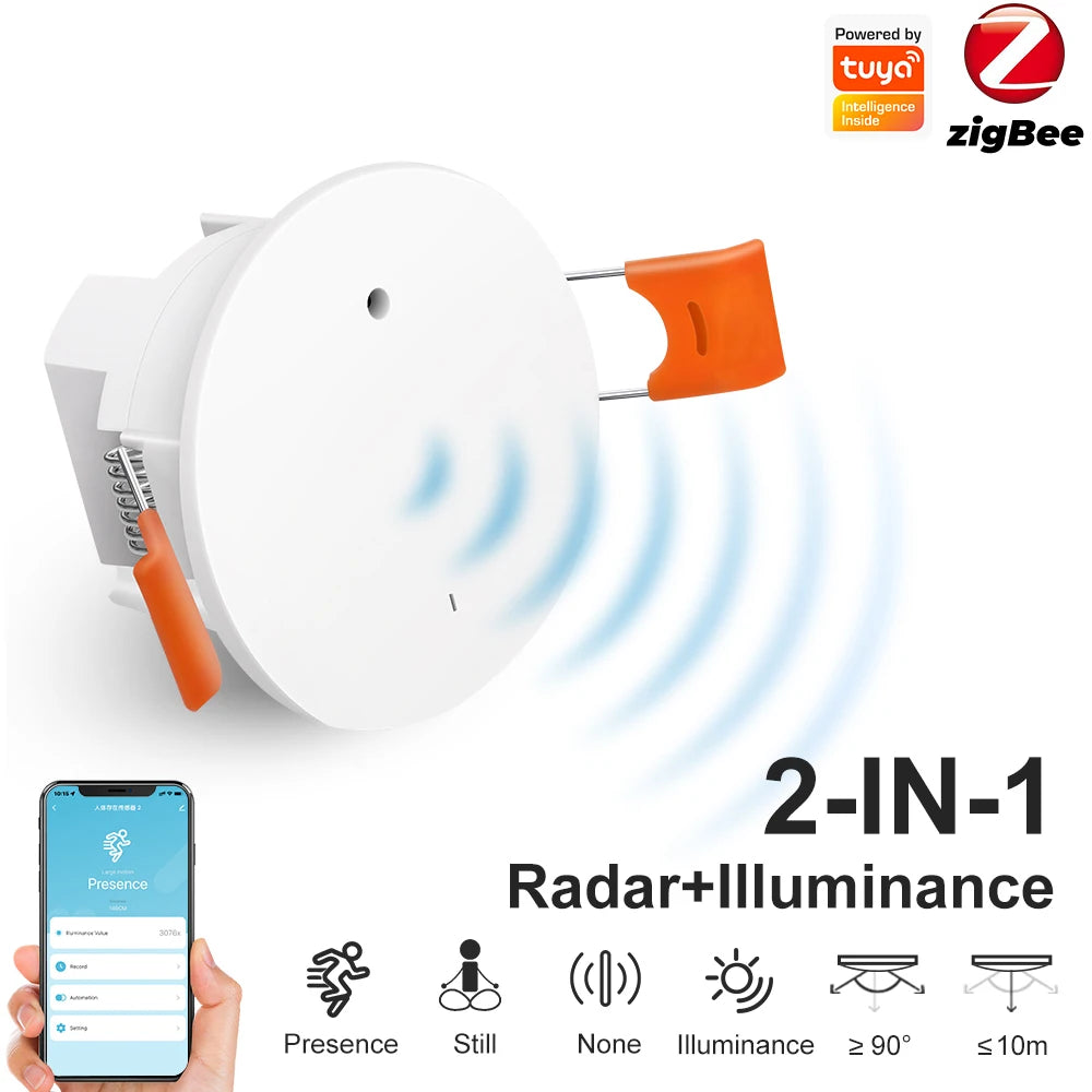 Zigbee 3.0 Motion Sensor 24GHZ MmWave Human Body Presence Sensor For Light Switch Luminosity Detection 110/220V Tuya Smart Home