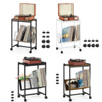 Record player stand, turntable stand with wheels, bedside table, record player table with album storage rack