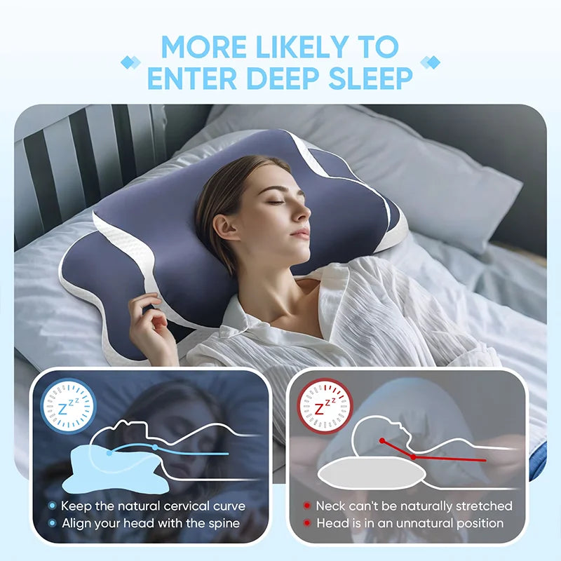 Memory Foam Pillow Cervical Pillow Relieves Neck Pain Contoured Ergonomic Orthopedic Neck Support Side Dorsal Stomach Sleepers