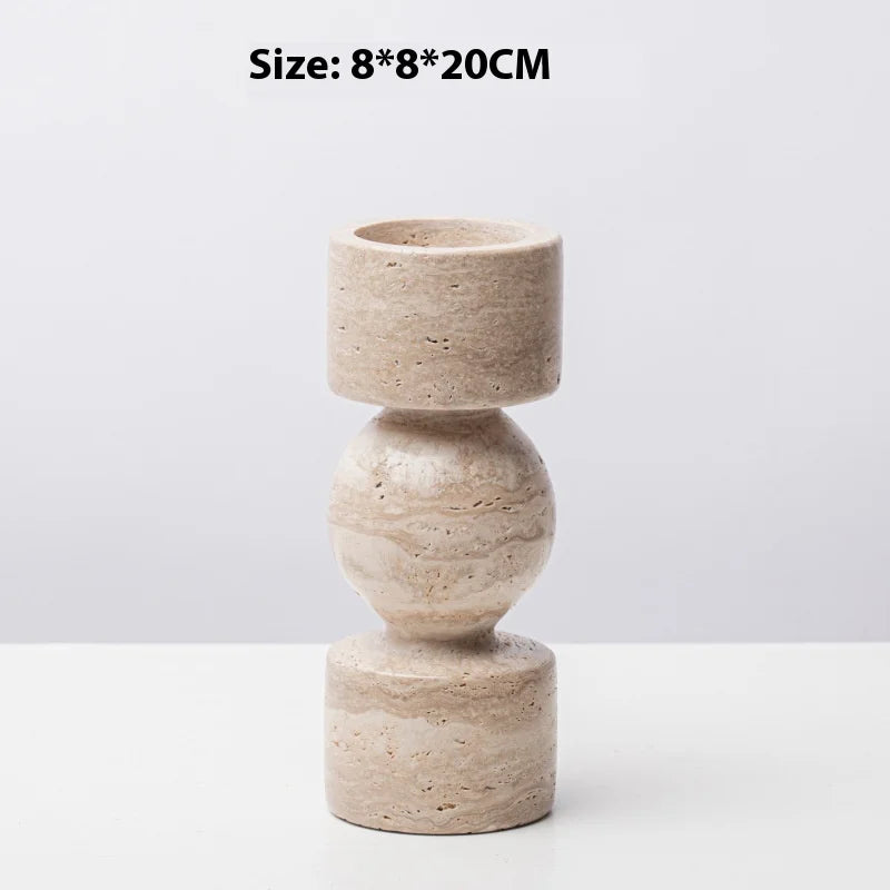 New Chinese Style Yellow Travertine Candle Holder - Elegant Home Decor for Living Room, Coffee Table, Dining Table & Model House