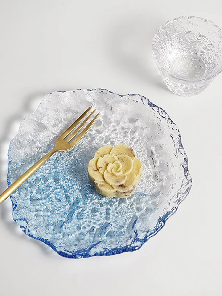 INS Glass Plates Decorative Trinket Glass Plate Japanese Sushi Platter Dessert Snack Plate Trinket Dish Teacup Mat Pad Food Tray