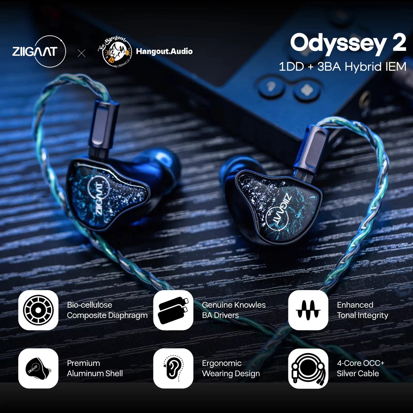 ZiiGaat x Hangout.Audio: Odyssey 2 1DD + 3BA Hybrid IEM Earphone with Genuine Knowles Balanced Armature Drivers