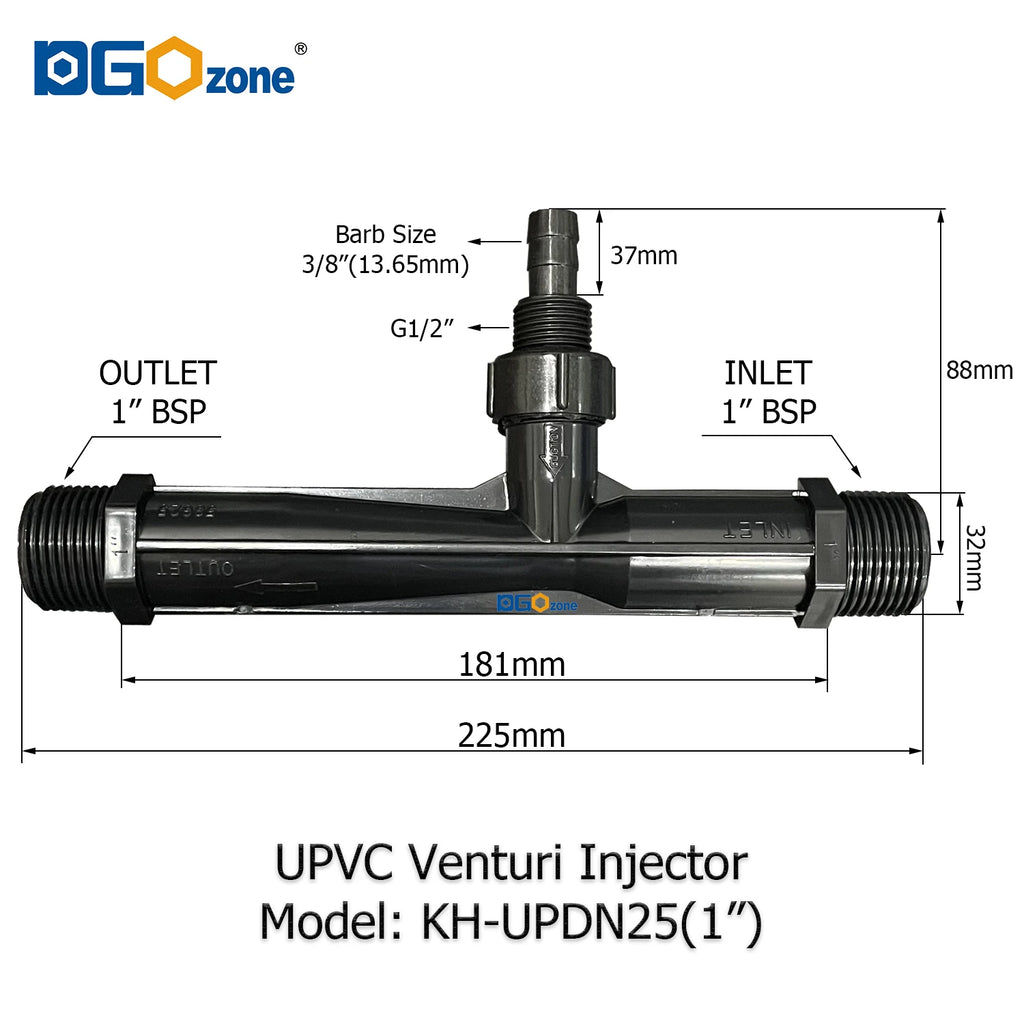 UPVC Venturi Injector for Mixing Liquid Venturi with Valve  BSP thread 1/2" 3/4" 1" 1.25" 1.5" 2" DGOzone