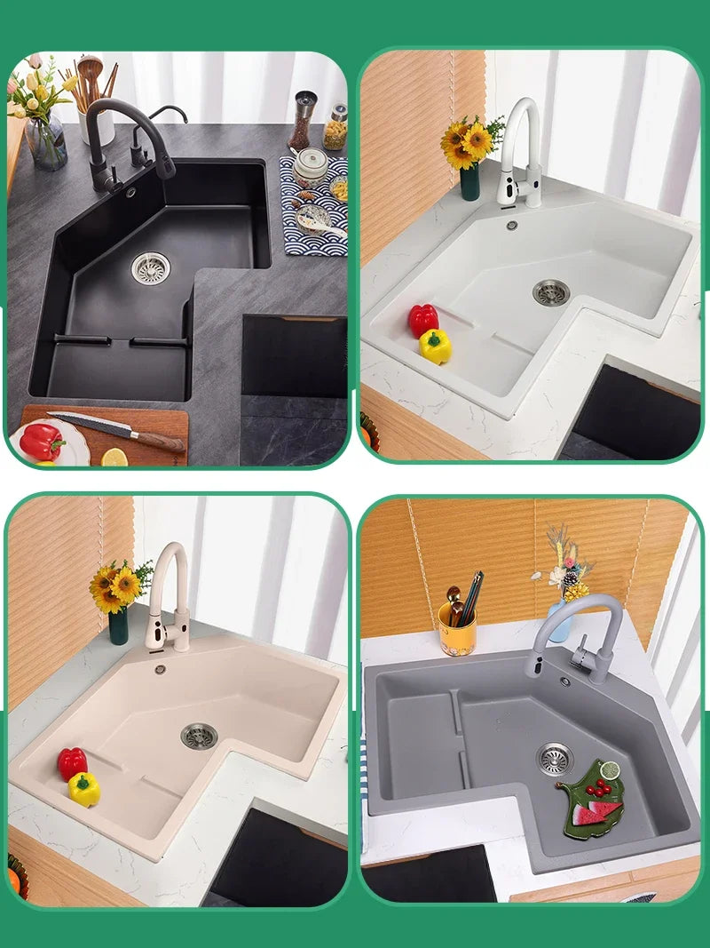 kitchen special-shaped corner sink quartz stone dishwashing basin corner sink