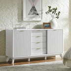 60" Fluted Dresser with Sliding Doors and 4 Drawers, Modern Chest w/Faux Marble Top, Curved Profile Design, Dresser
