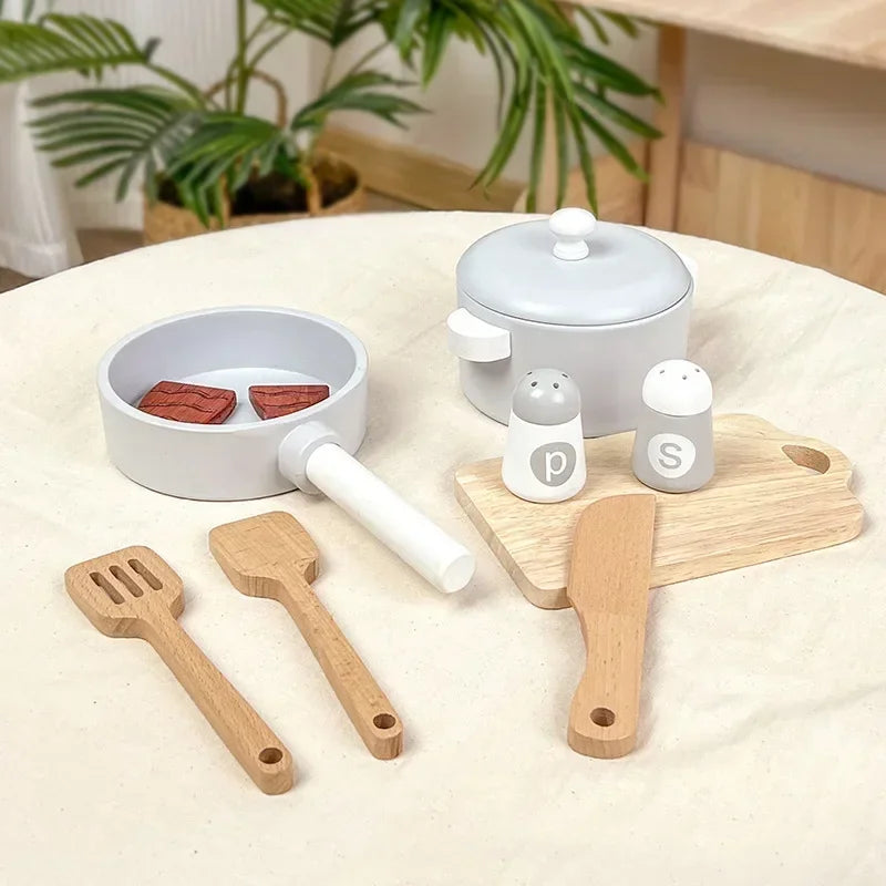Wooden Mini Kitchen Toys Cookware Pot Pan Cook Pretend Play Educational House Toys For Children Simulation Kitchen Utensils Girl