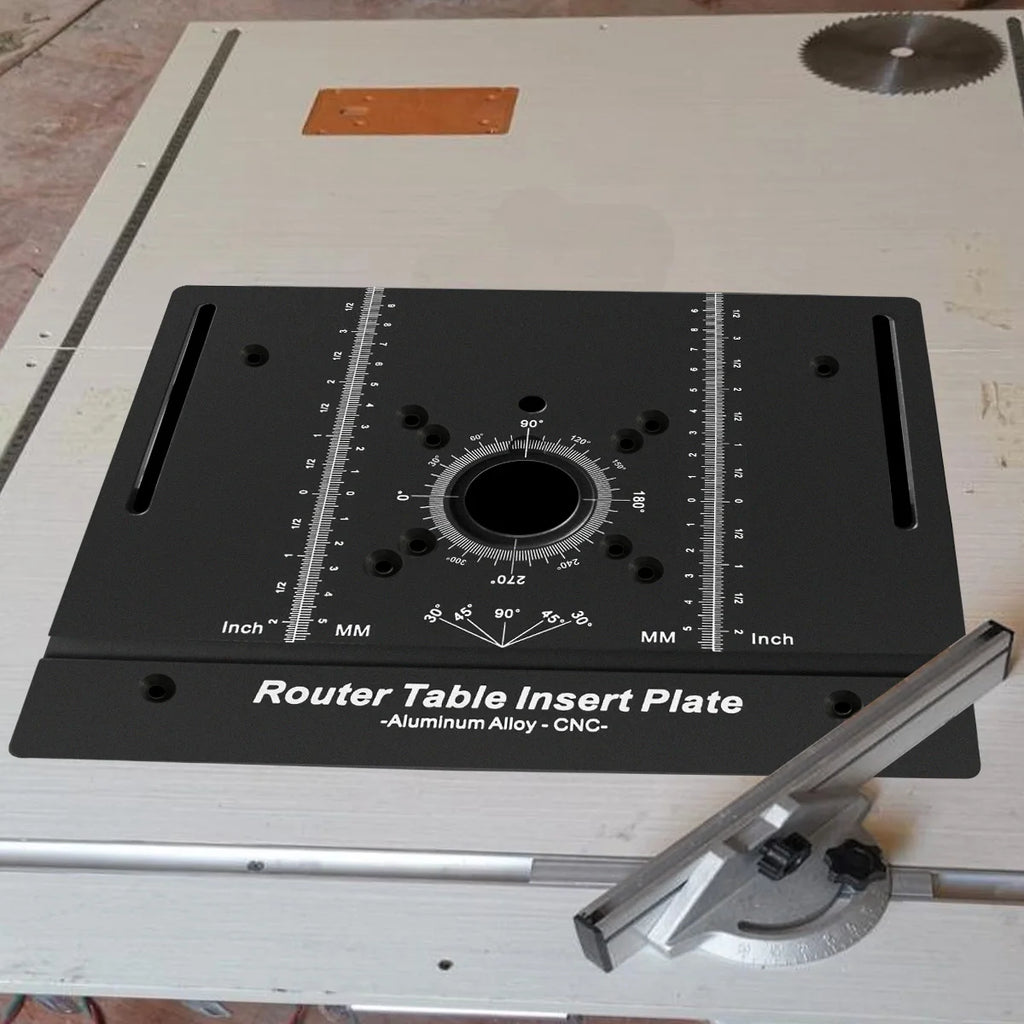 Upgraded New C8 Aluminum Alloy Electric Wood Milling Flip Plate Set, Metric & Inch Milling Table Insertion Plate 360° Marking
