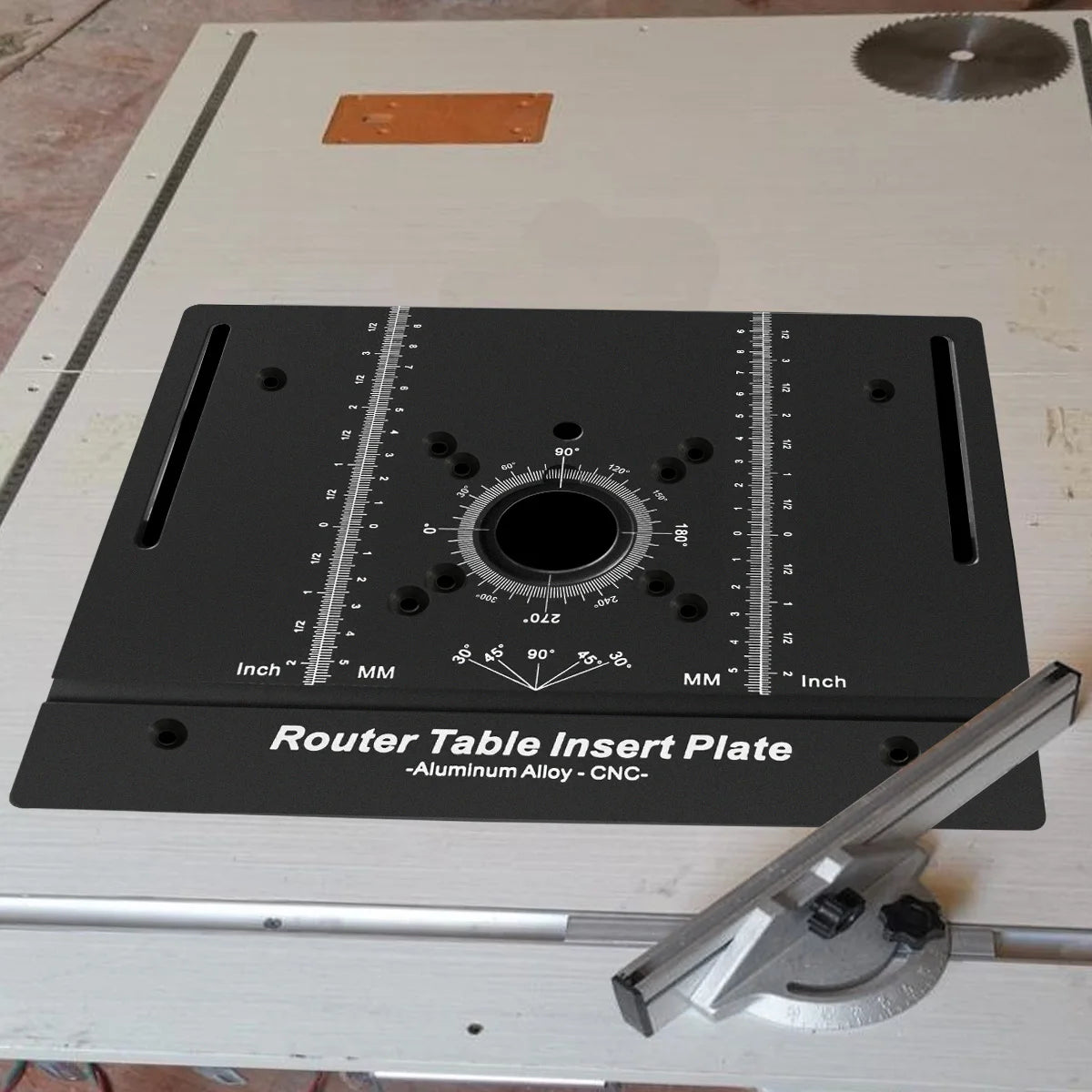 Upgraded New C8 Aluminum Alloy Electric Wood Milling Flip Plate Set, Metric & Inch Milling Table Insertion Plate 360° Marking