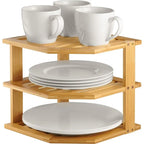 B84B-2 Set Bamboo Kitchen Organizer - Corner Rack For Plates, Dishes, Bowls - Enhances Cabinet & Counter Space