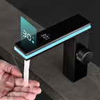 Digital Display Bathroom Basin Faucet Intelligent LED Brass Deck Mounted Washbasin Crane Hot Cold Water Mixer Sink Vanity Tap