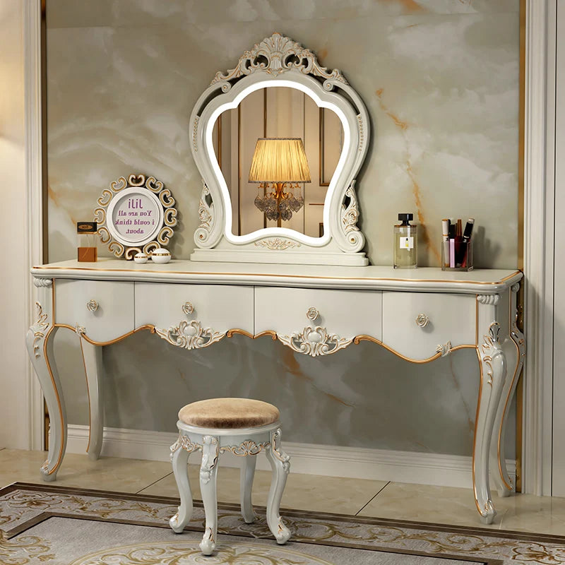 European Luxury Vanity Table Bedroom Mid Century White Makeup Dressing Table Cosmetics Chair Penteadeira Postmodern Furniture