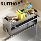 Kitchen Sponge Holder Carbon Steel Sink Drain Rack Soap Drainer Towel Rack Shelf Organizer Bathroom Storage Accessories