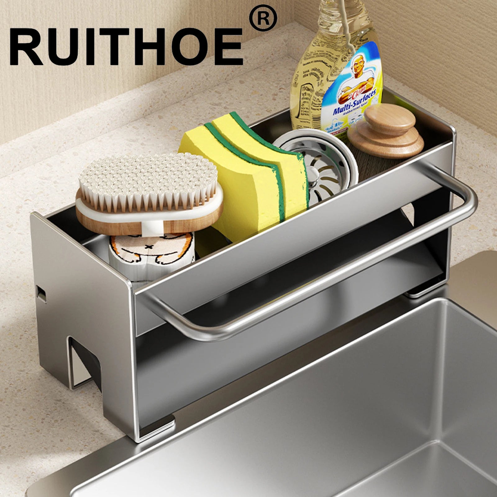 Kitchen Sponge Holder Carbon Steel Sink Drain Rack Soap Drainer Towel Rack Shelf Organizer Bathroom Storage Accessories