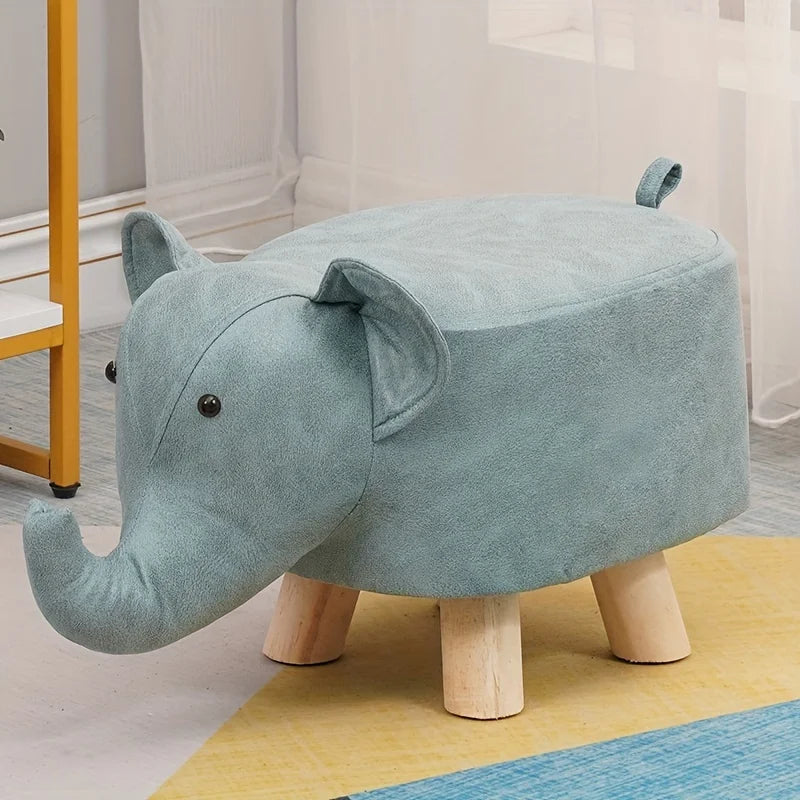1 Elephant Stool Children's Animal Stool Cute and Creative Elephant Stool Solid Wood Technology Cloth Perfect for Living Room