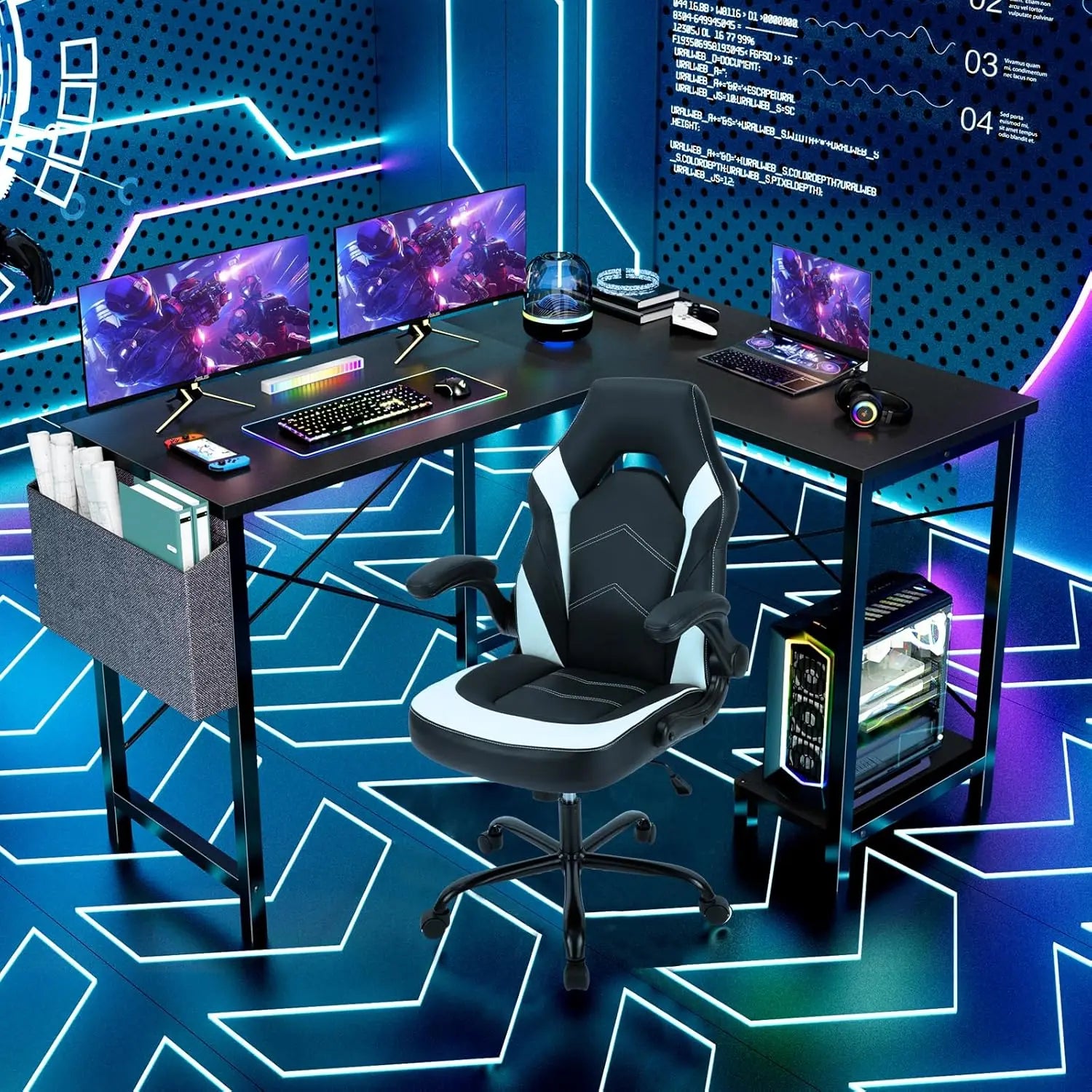 50-inch L-Shaped Gaming Desk with CPU Stand - Black