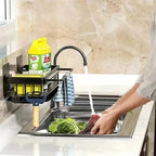 Aluminum Kitchen Sink Drain Rack Suction Cup Wall-mounted Ready-to-attach Kitchen Storage and Organization with Drain Tray