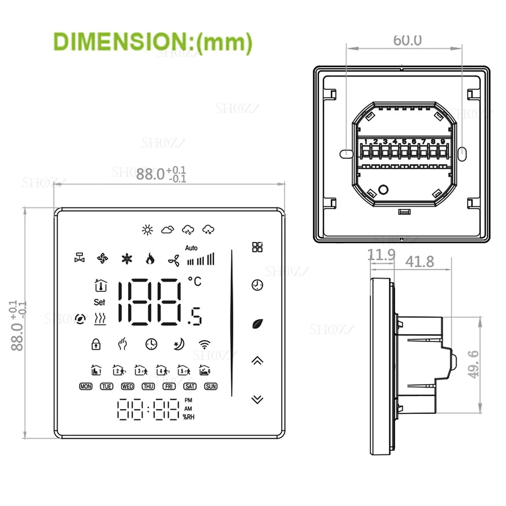Zigbee & Wi-Fi & MODBUS TUYA Thermostat for Fan Coil Unit, 2P/4P, Cooling/Heating Function,RS485 95-240V, Smart HVAC Control