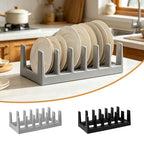 6-Grid Pot Lid Organizer Rack Space-Saving Kitchen Cookware Organizer Dish Cutlery Drain Rack Desktop Plastic Bookshelf