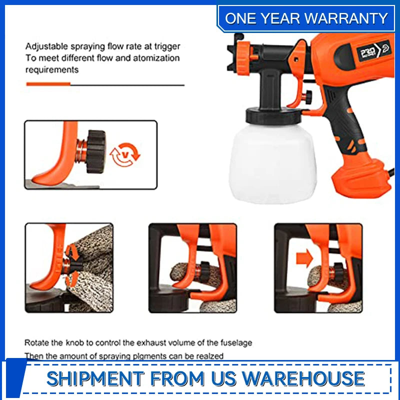 750W Electric Spray Gun 4 Nozzle Sizes 1200ml HVLP Household Paint Sprayer Flow Control Easy Spraying by PROSTORMER