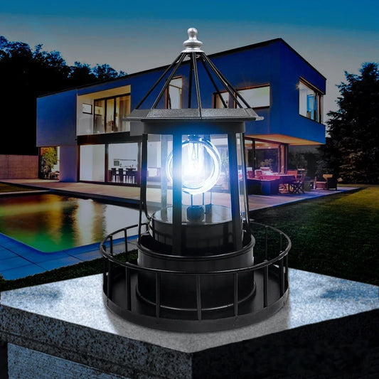 Rotating Beacon Light Iron Solar Adornment Lighthouse Garden Decor Lighthouse-shaped Landscape Lamp