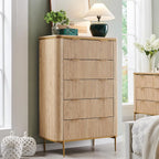 Fluted 5 Drawers Dresser for Bedroom,48" Tall Modern Dresser Chest of Drawers, Gold Accents,Fluted Fronts,Wood Storage Dressers