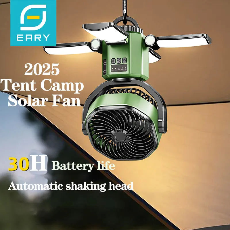 Eary Camping Solar Fan With 6000mAh Battery Powered Tent Camp Fan With